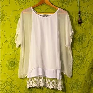 Y2K John Mark Silk blouse/white camisole wlace hem